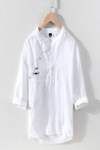 MEN039S Tshirts Pamuk Keten Kısa Kollu Tişört Erkekler İçin Yaz Mandarin Yakası Üst Erkek Moda Çin Tarzı Nakış Tee3967055