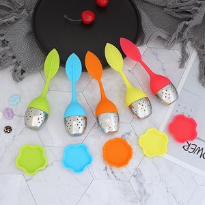 Creative Teapot Strainers Silicone Tea Spoon Infuser with Food Grade leaves Shape Stainless Steel Infusers Strainer Filter Leaf Lid Diffuse dh111