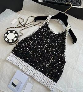 Chan 2023 summer new Women's logo Tube top vest Sequins top T-shirt hollow out sexy top top-grade casual shirt sling Tops fashion OOTD polo shirt Mother's Day birthday gift