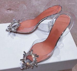 Vestido sapatos claros sandálias de slingback de pvc ponta-dedo de ponta de cristal chega de casamento