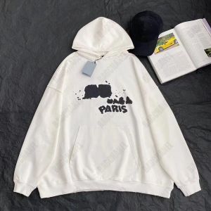 Kobiety z kapturem litera graffiti wydrążona bluza z kapturem pullover czysty materiał bawełniany kropel ramię wąsły do ​​Balencaigaity Ijlr