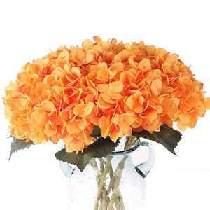 Fiori decorativi Ghirlande di seta arancione Ortensia Bouquet da sposa realistico artificiale Flores Artificiales Para Decoracion Hogar Home Decor