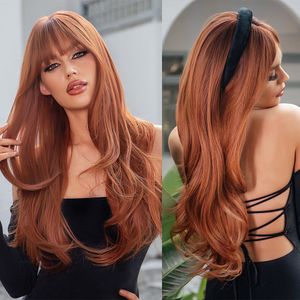 Percrícios sintéticos Gemma Red Brown Copper Ginger Long Straight for Women Weomen Natural Wave With Franjas Cabelo Cosplay Resistente ao Calor 230314