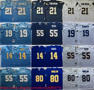 NCAA Vintage 75th Retro 21 LaDainianTomlinson Football Jerseys Stitched Blue White Jersey 0016