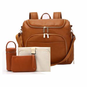 Bag arrangör 7-i-1 baby blöja väska solid pu läder mamma moderskapsväska stor kapacitet resor backpack barnväskor med byte av pad 230314