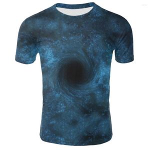 Men's T Shirts Universe Starry Sky 3D Printed Loose T-shirt Black Hole Vortex Short Sleeve O-Neck Fashion Top