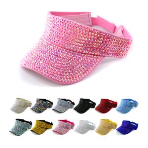 Błyszczące bling dhinestone Visors for Women Męs Sun Beach Hats swobodne sporty Regulowana letnia czapka Bling Rhinestone kapelusz na imprezę golfową na świeżym powietrzu