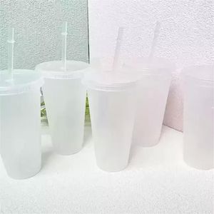 Bicchiere trasparente da 24 once Bicchiere trasparente in plastica Bicchiere estivo riutilizzabile Tazza per succo di caffè freddo con coperchio e cannuccia RRA5305