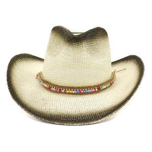 Basker sexig cowgirl hatt papper halm cowboy hattar med strass pärlor hattband western cap unisex bred brim jazz semester solskyddsmedel capberet