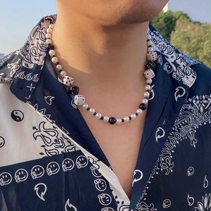 Chokers purui moda got punkowy czarne koraliki naszyjniki dla mężczyzn Hip Hop Lucky Kości Naszyjniki Y2K Pearl Naszyjnik Y2303