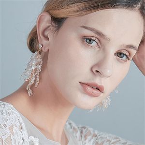 Dangle Küpeler Jonnafe El Yapımı Rhinestone Kristal Pirinç Boncuk Kabuk Çiçek Gelin Kolye Düğün Avize Moda Takı