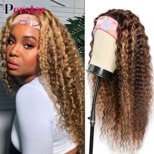 Lace Wigs Perstar Brazilian Headband Wig Human Hair Ombre Water Curly For Women Highlight Honey Blonde 230314