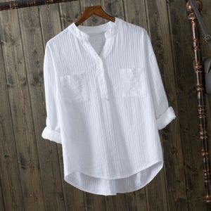 Bloups feminina camisas 100 algodão Blusa branca Mulheres camisa primavera verão elegante vneck ladies tops haut femme blusa feminino e blusas 230314