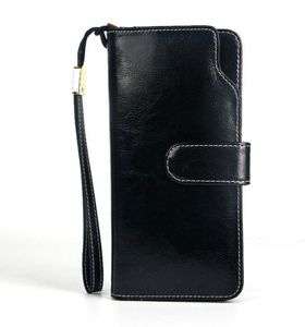 財布本物の革の女性財布女性リストオイルワックス財布ロングコインポケット電話ポーチクラッチバッグ