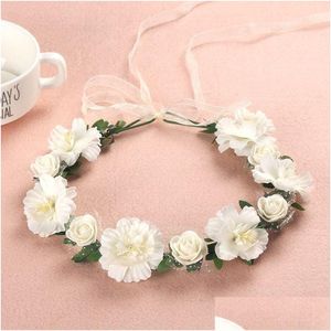 أغطية الرأس 6 ألوان ADT Kids Irregar Faux Rose Flower Girls Bridient Bridient Colored Crown Mesh Headpiece Drop