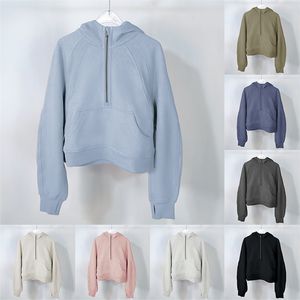 Yoga Hoodie Tüplü Kadın Tasarımcıları Sonbahar ve Kış artı kadife kalınlaşan ceketler davlumbazlar sporu yarım fermuar terry sweater chothing gevşek kıyafetler