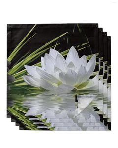 Table Napkin White Lotus And Black Zen Stones 4/6/8pcs Cloth Decor Dinner Towel For Kitchen Plates Mat Wedding Party Decoration