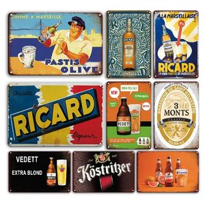 New Arrival Beer Brand Metal Painting Plate Sign Vintage Kitchen Bar Decor Plaque Cartel Metal Retro Ricard Tin Poster Cast Iron Signs 30X20cm W03