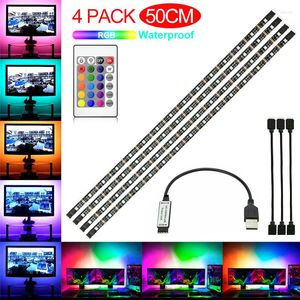 Ramar 4x50 cm vattentät TV -bakgrundsbelysning LED -strip RGB 5V USB -band DIY Färgglada 30LEDS/M SMD Flexibel med 24 nycklar Remote Control