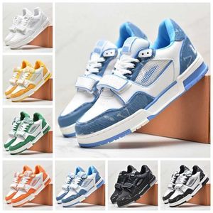 Designer Flat Sneaker Virgil Trainer Sapatos casuais jeavas Couro Abloh Branco Verde Verde Azul sobreposições de letra de moda Moda Menina Sneakers Low Sneakers 36-4