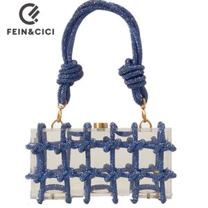 Borse da sera Corda impreziosita da cristalli Pochette in acrilico Strass Borsa a tracolla da sera Borsa da donna in cristallo di lusso trasparente con nodo da sposa 230314