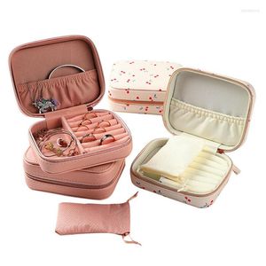 Jewelry Pouches 2023 Cherry Print Stud Earrings Rings Box Storage Organizer Zipper Portable Women Useful Makeup Display Travel Case Gift