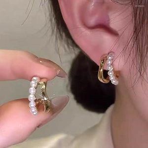 Brincos de garanhão da moda 14k 14k Real Gold Bated Wave Pearl para mulheres Jóias de luxo de alta qualidade S925 Acessórios de agulha de prata de prata