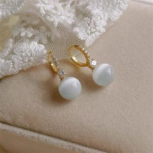 Brincos dangle Kissme Drop Opal de pérola de vidro de alta qualidade para mulheres delicadas ligas de liga de cor de ouro de cristal 2023 jóias de moda