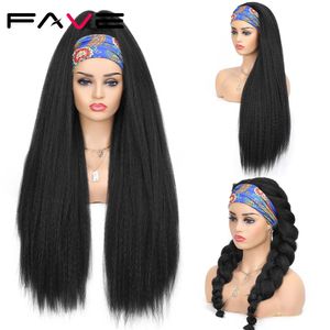 Synthetic Wigs Fave Kinky Straight Headband Wig 26 Inch Yaki Hair Heat Resistant Fiber Afro For Black White Women 230314