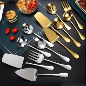 Conjuntos de utensílios de jantar aço inoxidável Tableware colher de ouro e garfo de mesa de cozinha Bolo de sobremesa de chá da tarde