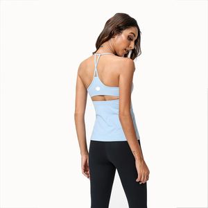 LL Gym YogaVest Crop Top Women Crew Neck with Gym Cross back Sexy Long Tank Tops Fitness Cami Casual Summerv LL994