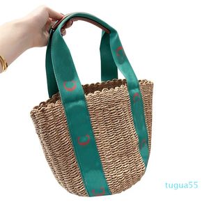 Wood Straw Bag Crochet Bucket Bag Women Basket Beach Bag Designer Shoulder