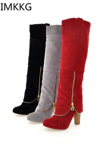 Buty Modne wypoczynek Satysfakcjonujące buty Vintage Dams Suede Botki Winter Ladies Kolan Kolan Block Block Buty buty wysokie obcasy 230314