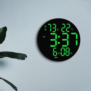 Relógios de parede 10 polegadas Silent LED Clock Temperatura Data Data de umidade Exibir eletrônica Round Large Digital Digital Decoração de casa moderna