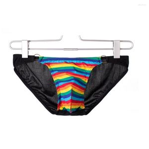 Majaki mężczyzn Stripe Briefs Sexy Rainbow Bikini Ciąg Oddychany bieliznę Wypuky Metki Kalzoncillos Hombre