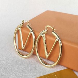 18K Real Gold Hoop Earrings Classic Women Lover Heart Studs Luxury Titanium Steel Earrings Logo Printed Wedding Party Birthday Gifts Wholesale Hip Hop Jewelry