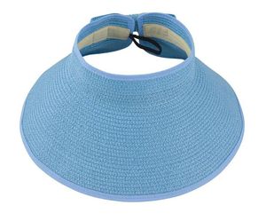 Foldable Sun Visors Hat Womens Beach Straw Hats Wide Brim Summer Sun UV Protection Visor Hat Roll Up Ponytail Cap for Travel