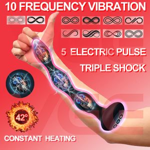 Vibratorer Electric Shock Anal Plug Bead Prostate Massager uppvärmning Butt Kvinnlig Masturbator Erotiska sexleksaker för par män kvinnor 230314