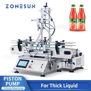 Zonesun Otomatik Kalın Sıvı Doldurma Makinesi Meyve Suyu Deterjan Masa Pisti Çift Kafa Piston Pompası ZS-DTHSP2