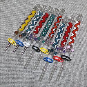 wholesale hookahs 10mm mini nectar dab straw pipes glass smoking nectar dabs with titanium tips quartz tip oil burner pipe carb caps