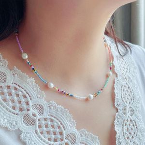 Choker riktigt sötvatten pärla söta färgglada fröpärlor halsband flickor födelsedag present boho kvinnor strandsmycken