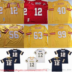 NCAA GERİ DÖNÜŞÜMÜ 12 Tom Brady Futbol Formaları Retro Dikişli 99 Warren Sapp 56 Hardy Nickerson 63 Lee Roy Selmon 40 Mike Alstott Jersey College Sarı