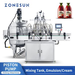 Zonesun 자동 충전 기계 혼합 탱크 유화 블렌더 피스톤 펌프 화장품 세제 샴푸 주스 병 ZS-YT6T-6V