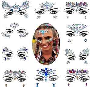 Syrenka Klejnoty do twarzy Naklejki Rhinestone Akcesoria do strojów Klejnot Oko Halloween Holograficzny Chunky Crystal Rave Body Muzyka na imprezę Dekoracje festiwalowe