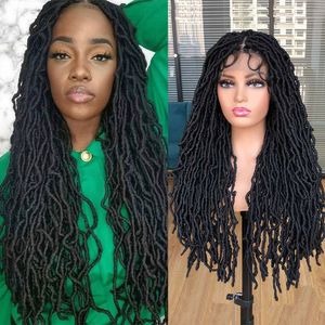 Full Lace Faux Locs Braided Wig Curly Hair Hand-braided Synthetic Crochet Braids with Baby Hair 32Inch Full Double Lace Curlyfac