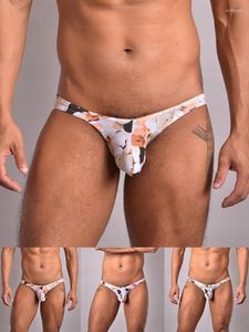 Underpants 2023 Men Retro Print Low Waist Bulge Pouch G-String Bikini Panties Thong Briefs Gays Men's Erotic Lingerie Clothes