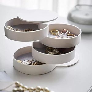 Storage Boxes Jewelry Box 4-Layer Rotatable Accessory Tray With Lid Home Fold Plastic Container & Bins