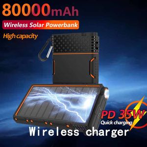 80000mAh Wireless Solar Power Bank med Super LED -belysning stor kapacitet Mobil kraftbank Portabelt externt batteri för iPhone