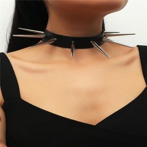 Chains Punk Big Black Metal Spike Rivets Rock Gothic Chokers PU Leather Stud Collar Choker Necklace Statement JewelryChains