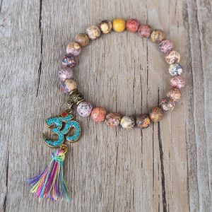 Charm Bracelets Handmade Tibetan Buddhism Natural Stone Chakra Mala Bracelet Tassel Om Beaded Strand For Women Men